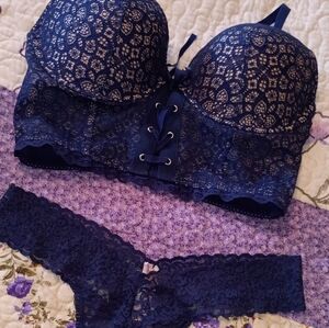 Victoria Secret Bra 36d Bustier + Pantie M VS Very Sexy Lacie String Thong